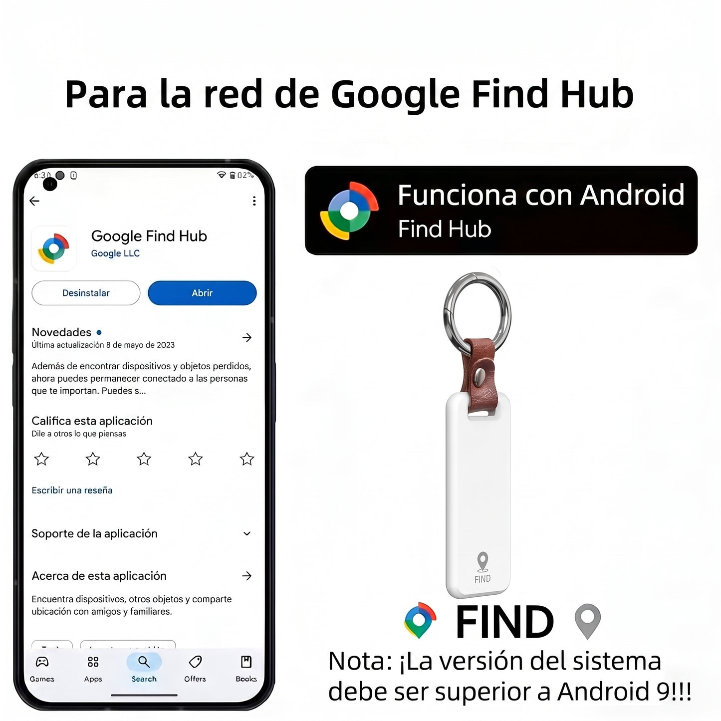 Findax funciona con la red Find Hub de Google, con la app y el tracker